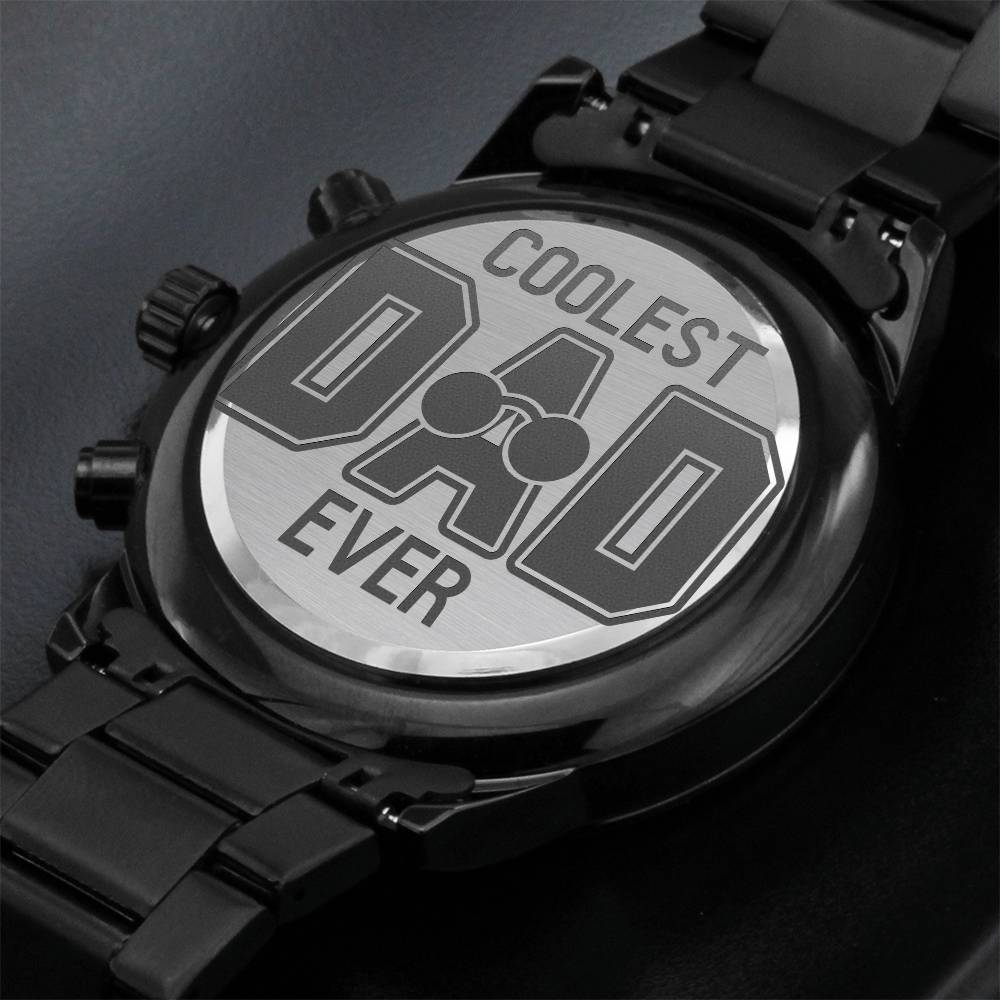 Coolest Dad Ever | Engraved Design Black Chronograph Watch