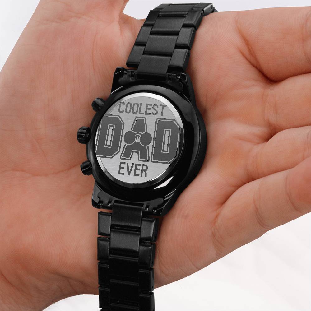Coolest Dad Ever | Engraved Design Black Chronograph Watch