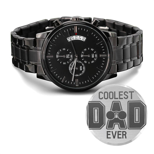 Coolest Dad Ever | Engraved Design Black Chronograph Watch