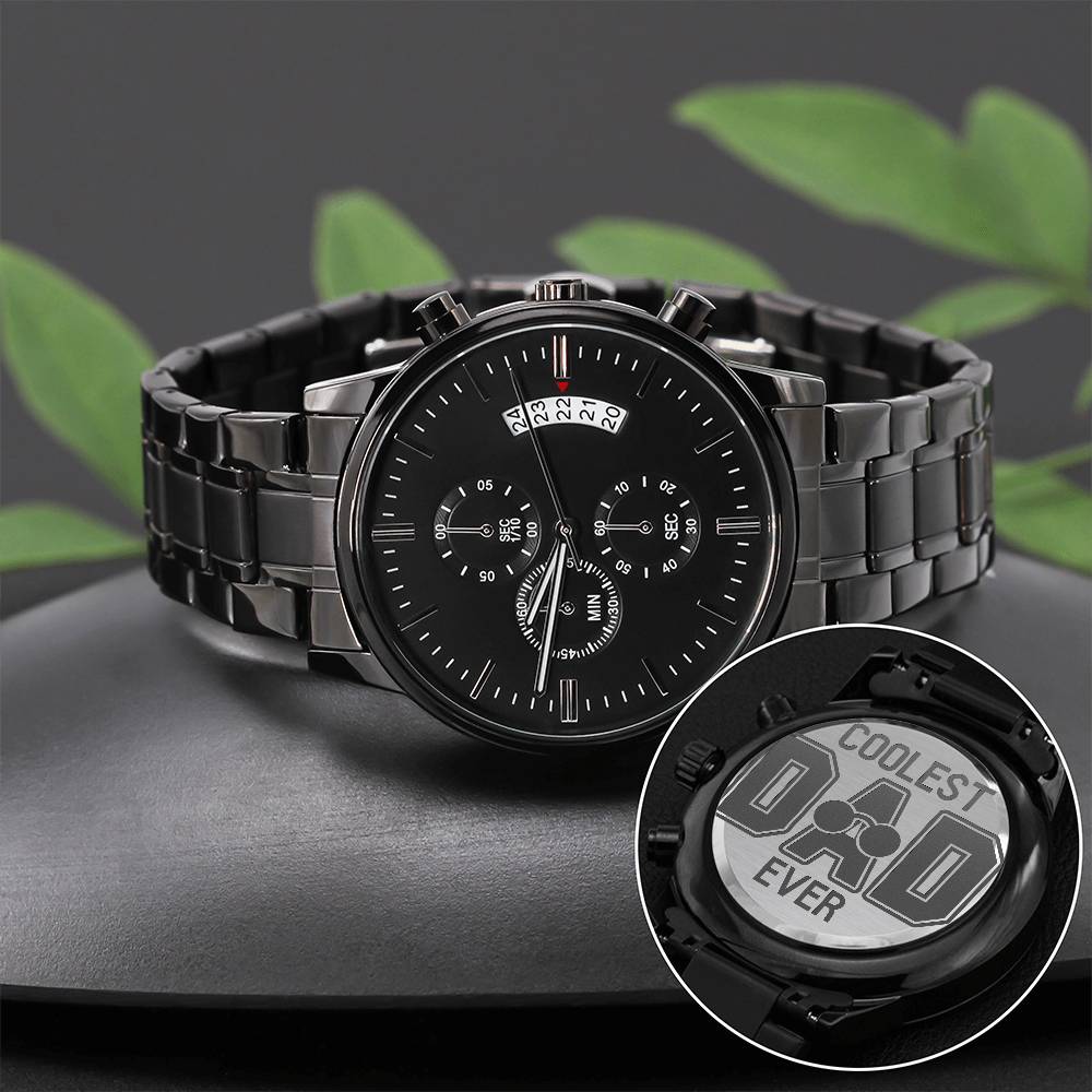 Coolest Dad Ever | Engraved Design Black Chronograph Watch