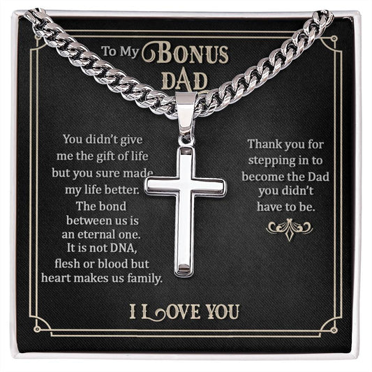 To My Bonus Dad | Cuban Chain with Artisan Cross Necklace