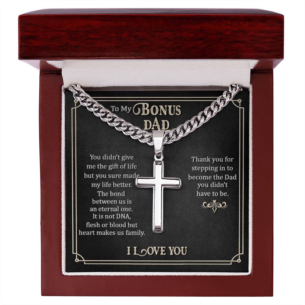 To My Bonus Dad | Cuban Chain with Artisan Cross Necklace