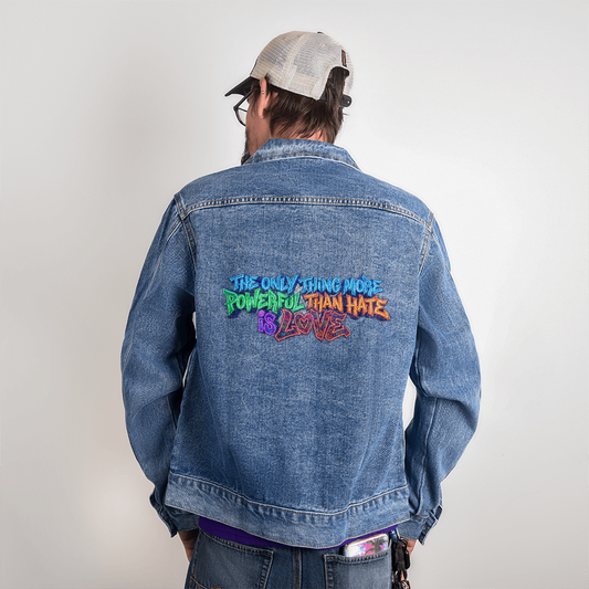 The Only Thing More Powerful Than Hate is Love | Men's DTG Denim Jacket | Benito Collection